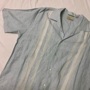 Light blue 100% linen Cubavera button down